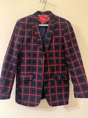 Men's Navy and Red Windowpane Sport Coat